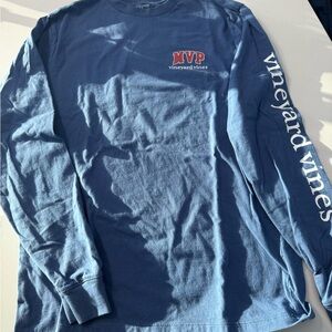 Vineyard Vines Men's Blue Long Sleeve Tee with Red Logo